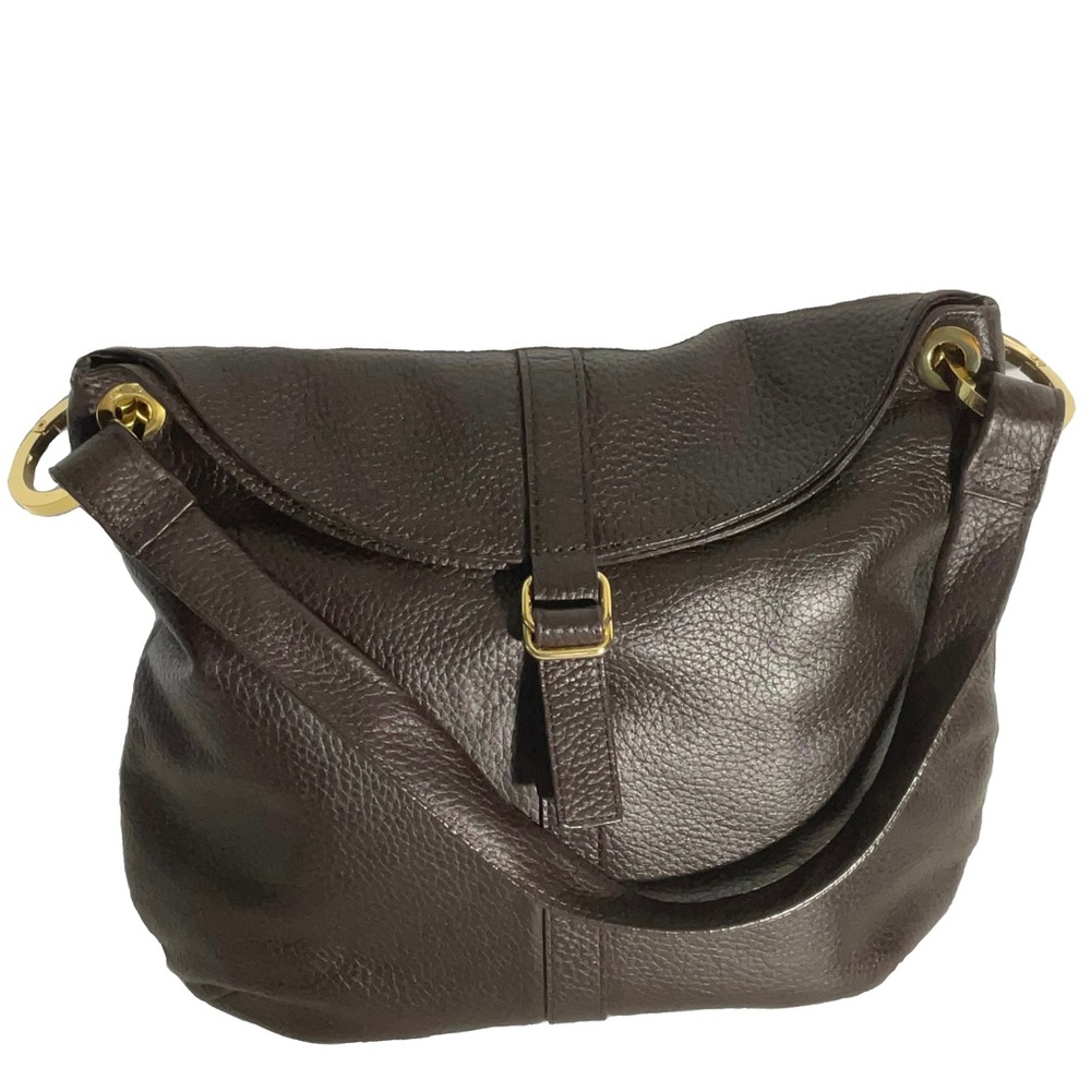 Barr and Barr New York Pebbled Brown Leather Bag Gold Hardware Shoulder Bag